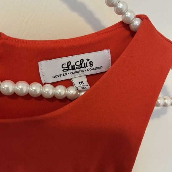 LuLu's Dress Womens M skater orange Fit And Flare Mesh Panel Sleeveless Party - Picture 6 of 14